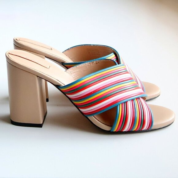 Aldo Rainbow Multicolor Block Heel Open Toe Mule Sandals Summer Shoes Size 7 - Picture 2 of 16